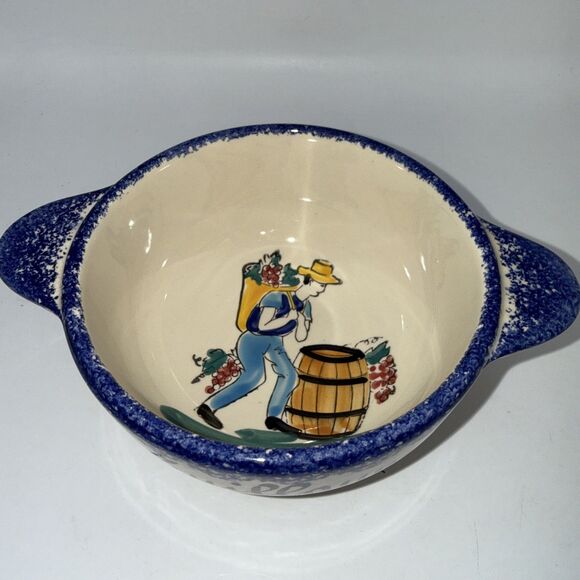 Pornic Bretagne France Pottery  Hand Painted Bowl with Handles Jeanne Guillauine - Picture 5 of 6